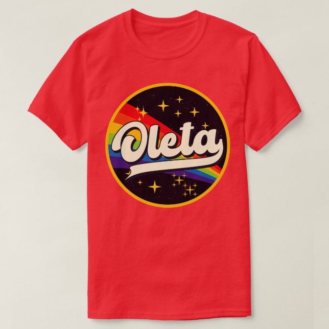 Camiseta Arcoiris Oleta en estilo vintage espacial (Diseño del anverso)
