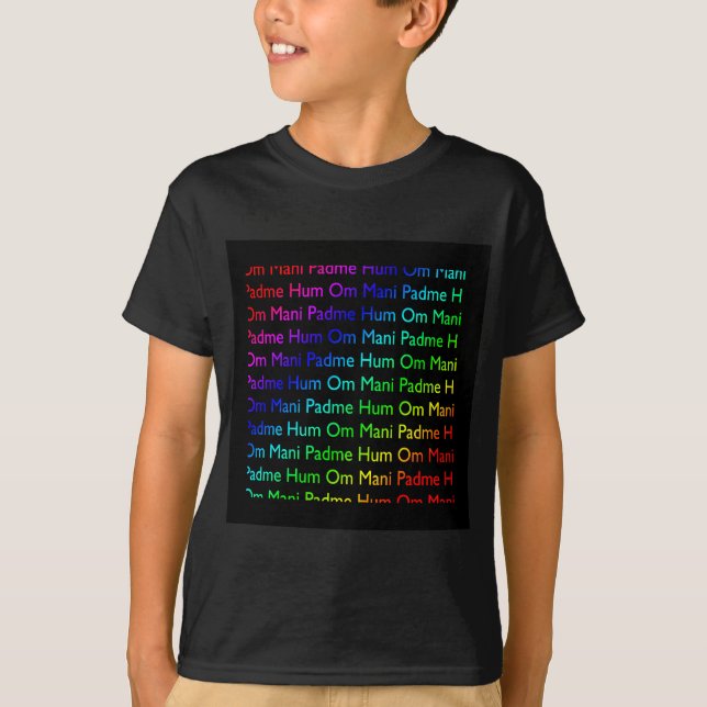 Camiseta Arcoiris Om Mani Padme Hum (en negro) (Anverso)