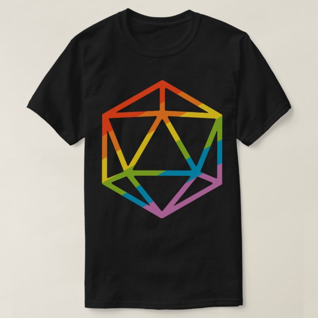 Camiseta Arcoiris Poliédrico D20 Dice Tabletop RPG (Diseño del anverso)
