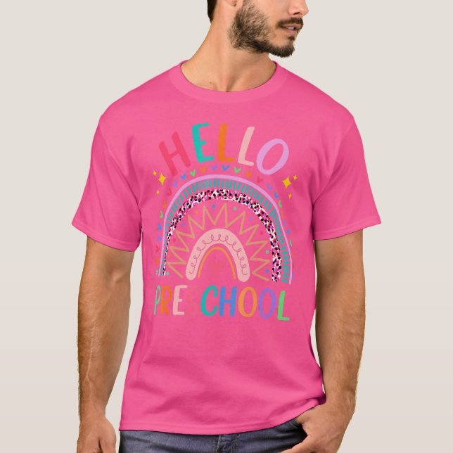 Camiseta Arcoiris Retro Cute Hola Preescolar Feliz De Volve (Anverso)