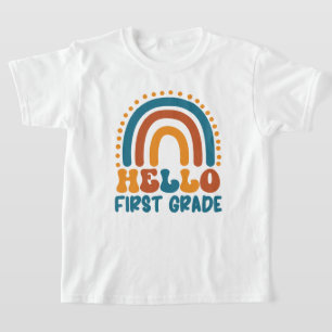 Camiseta Arcoiris retro Hola primer grado boho colorido