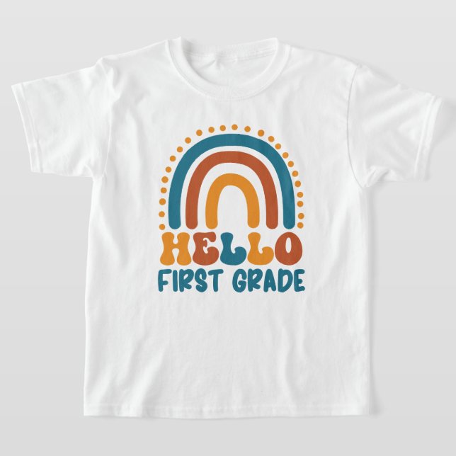 Camiseta Arcoiris retro Hola primer grado boho colorido (Distribución)