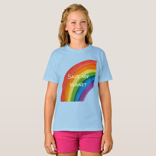 Camiseta ARCOÍRIS Salva mi planeta (personalizable) (Anverso completo)