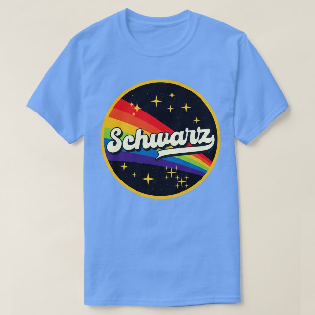 Camiseta Arcoiris Schwarz en estilo de vintage espacial (Diseño del anverso)