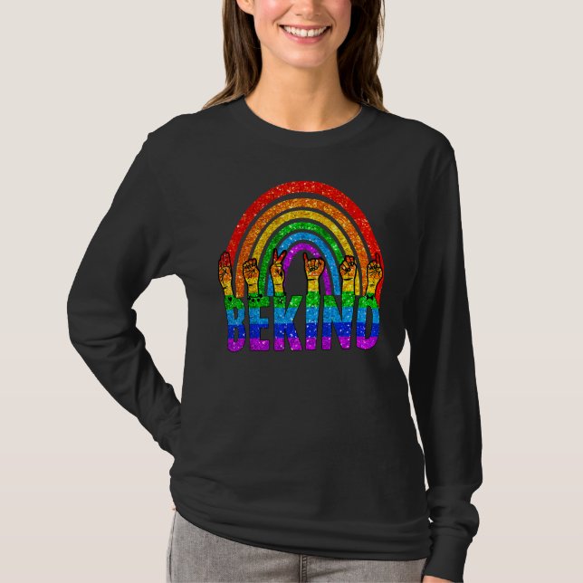 Camiseta Arcoiris Sé Amable Lenguaje De Rótulo Mano Asl Lgb (Anverso)