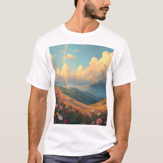 Camiseta Arcoiris sobre campo de flores