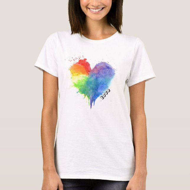 Camiseta Arcoiris Splatter Heart Love T Shirt (Anverso)