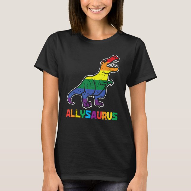 Camiseta Arcoiris Trex Allysaurus Bandera del Orgullo Gay L (Anverso)