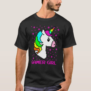 Camiseta Arcoíris Unicornio 8 Bit Chica Jugadora de Juegos