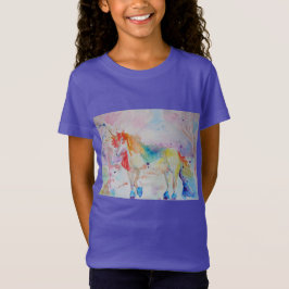 Camiseta Arcoiris Unicornio Chicas de acuarela singulares e