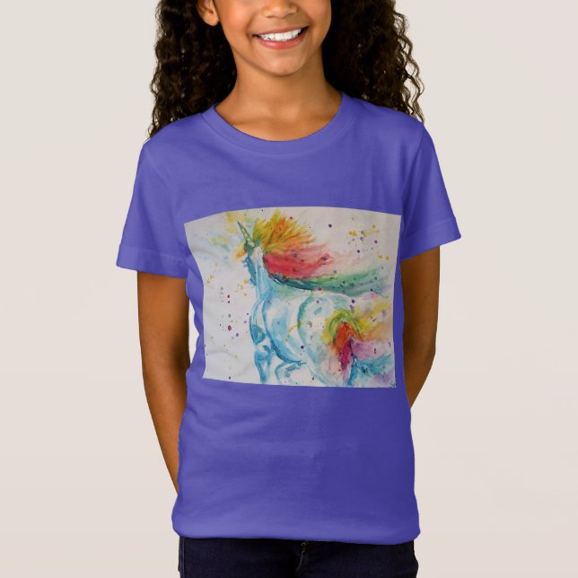 Camiseta Arcoiris Unicornio Chicas de acuarela singulares e (Anverso)