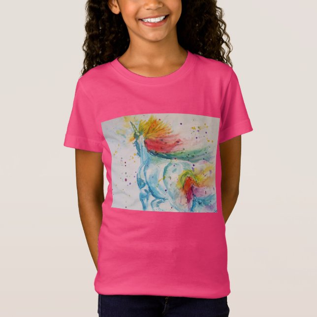 Camiseta Arcoiris Unicornio Chicas de acuarela singulares e (Anverso)