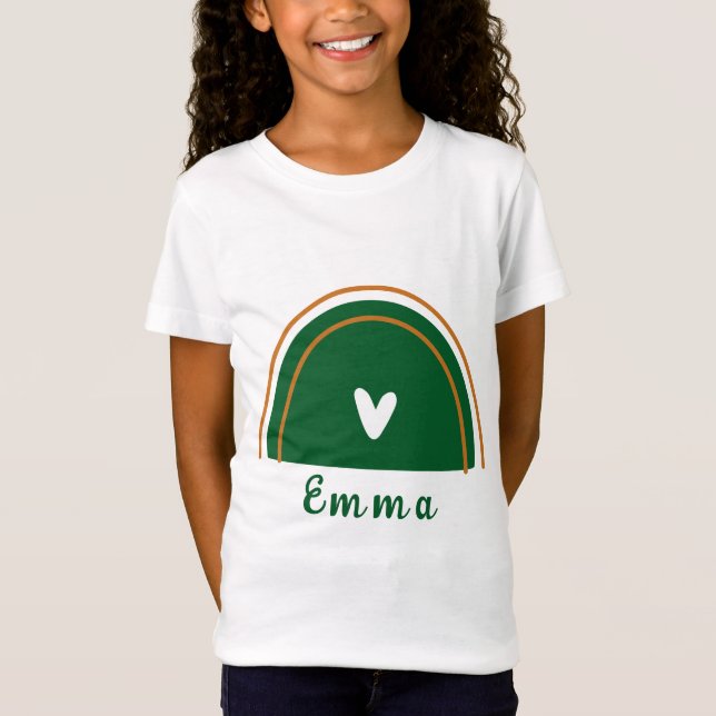 Camiseta Arcoiris verde Heart Boho con nombre personalizado (Anverso)