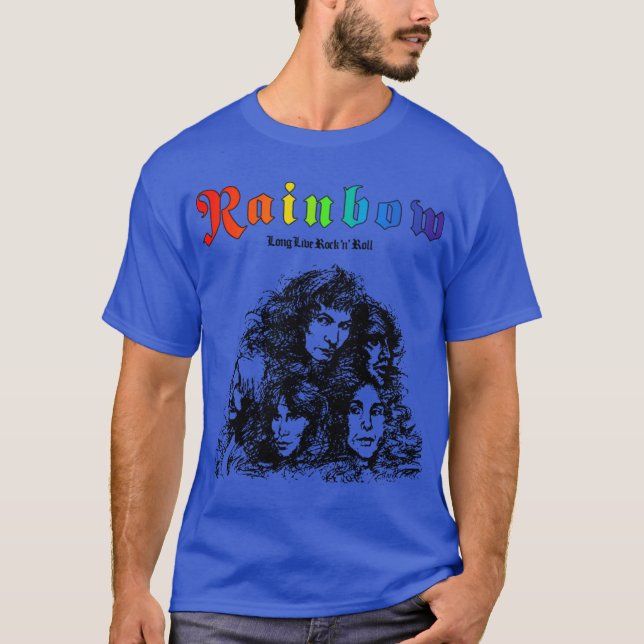 Camiseta Arcoíris viva el rock roll retro divertido (Anverso)