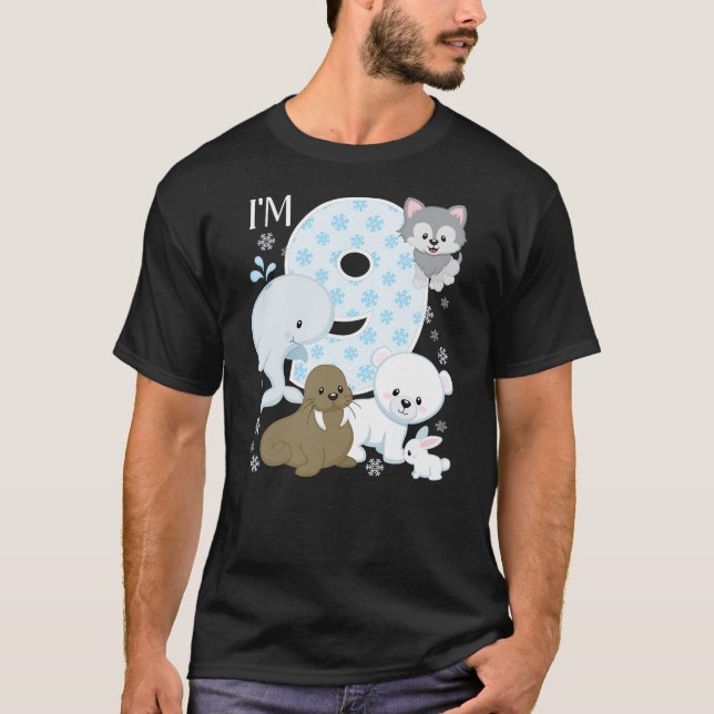 Camiseta Arctic Animals 9th Birthday Polar Bear Walrus Fox  (Anverso)