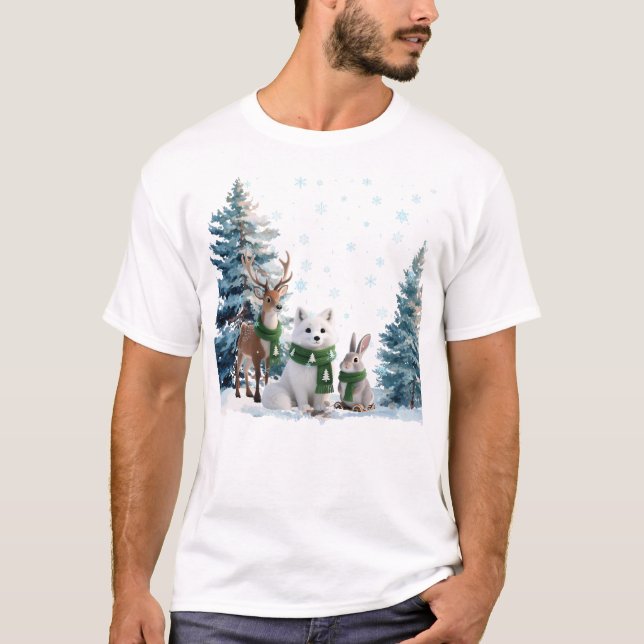 Camiseta Arctic Fox Moose and Hare Winter Wildlife Trio (Anverso)