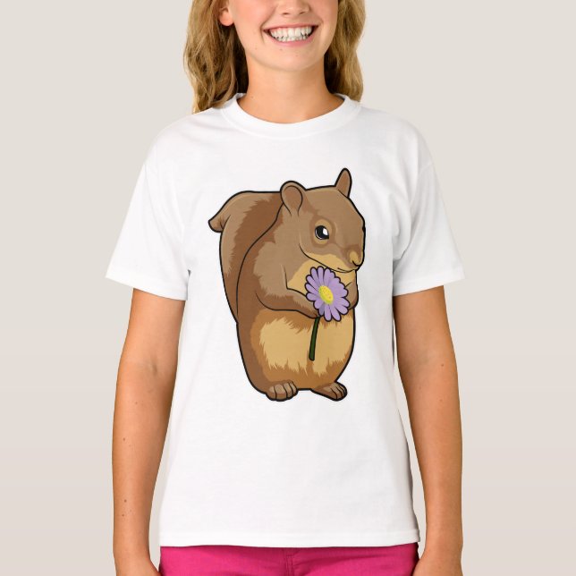 Camiseta Ardilla con flor morada (Anverso)