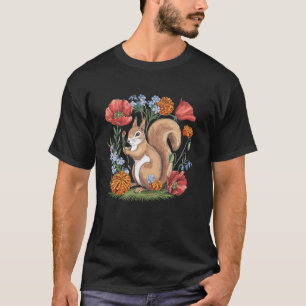Camiseta Ardilla con Flores Amante de la Naturaleza Arte Fl