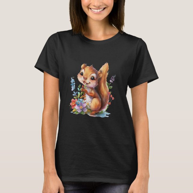 Camiseta ardilla con flores lindo chipmunk ardilla anim (Anverso)