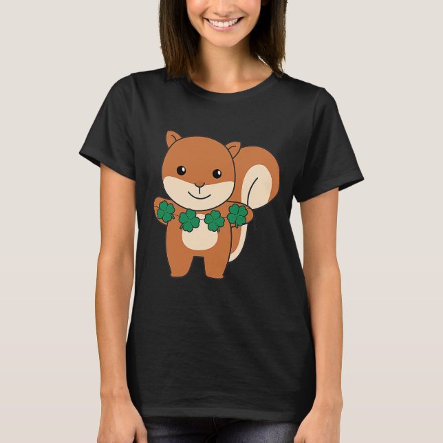 Camiseta Ardilla Con Irlandés Shamrock Para St Patricks Da (Anverso)