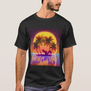 Camiseta Ardilla de la Isla Retro en Puesta de Sol de Neón