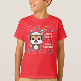 Camiseta Ardilla en auriculares y Santa Hat - Golpe de jing