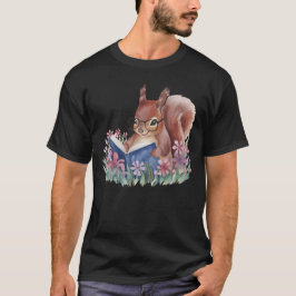 Camiseta Ardilla leyendo un libro, enclavada en flores