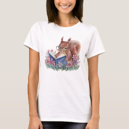 Camiseta Ardilla leyendo un libro, entre flores