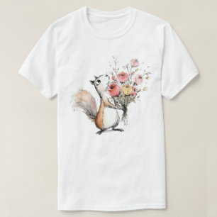 Camiseta Ardilla linda con ramo de flores