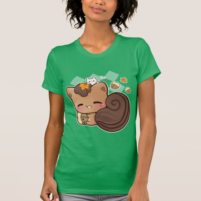 Camiseta Ardilla linda del chibi con la castaña del kawaii (Anverso)