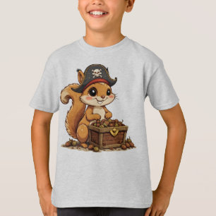 Camiseta Ardilla Pirata con Tesoro de Bellotas Divertida y 
