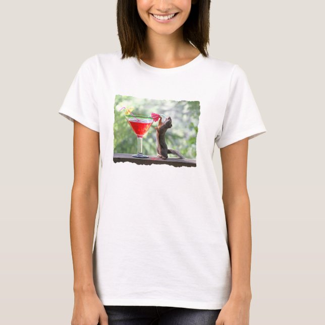 Camiseta Ardilla que bebe la bebida tropical (Anverso)