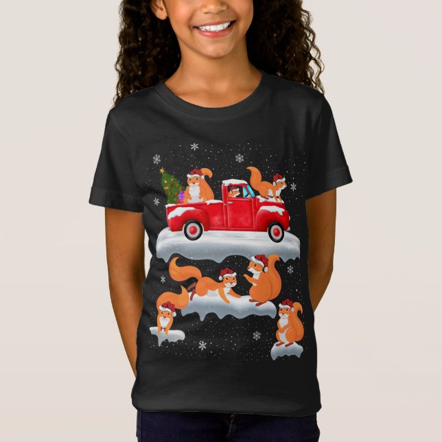 Camiseta Ardilla que conduce el árbol de Navidad Camión Roj (Anverso)