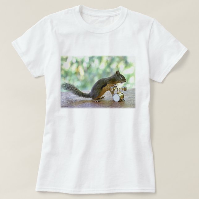 Camiseta Ardilla que juega los tambores (Diseño del anverso)