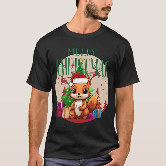 Camiseta ardilla sonriente festiva en Santa Hat (Anverso)