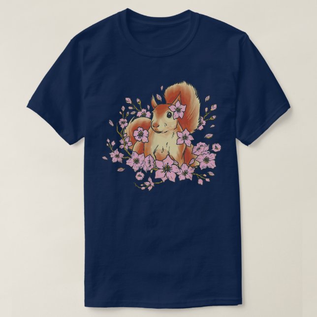 Camiseta Ardilla y ardilla divertida con sakura y cereza (Diseño del anverso)