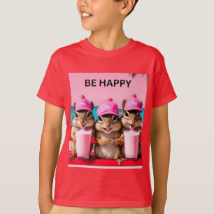 Camiseta ardillas felices con batidos de fresa