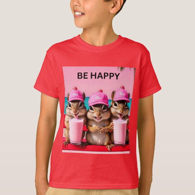 Camiseta ardillas felices con batidos de fresa (Anverso)