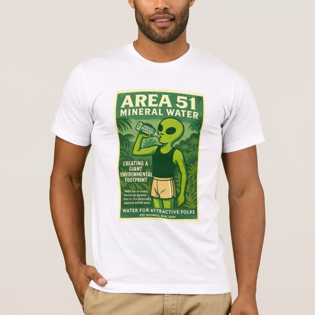 Camiseta Área 51 Agua mineral Roswell Aliens 1950's Retro (Anverso)