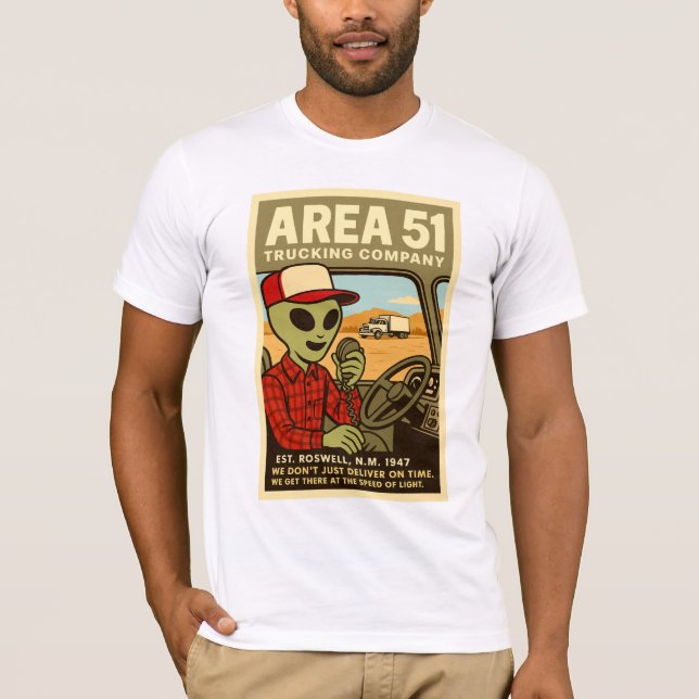 Camiseta Area 51 Conductora de camiones Roswell Aliens 1950 (Anverso)