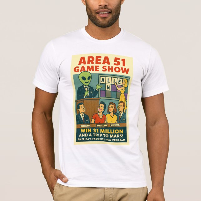 Camiseta Area 51 Game Show Roswell Aliens 1950's Retro (Anverso)