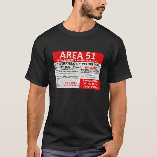Camiseta Area 51 Military Base Warning Sign Souvenir (Anverso)