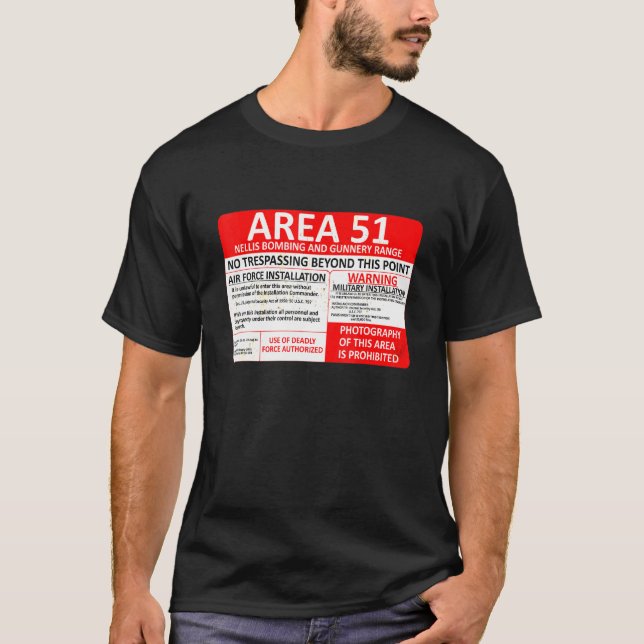 Camiseta Área 51 Rótulo militar falso (Anverso)