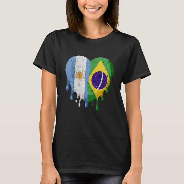 Camiseta Argentina Brazil Flag Heart Citizen Grown Patriot  (Anverso)