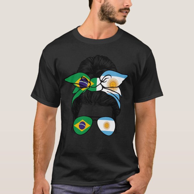 Camiseta Argentina y Brasil se mezclan mitad argentino y me (Anverso)