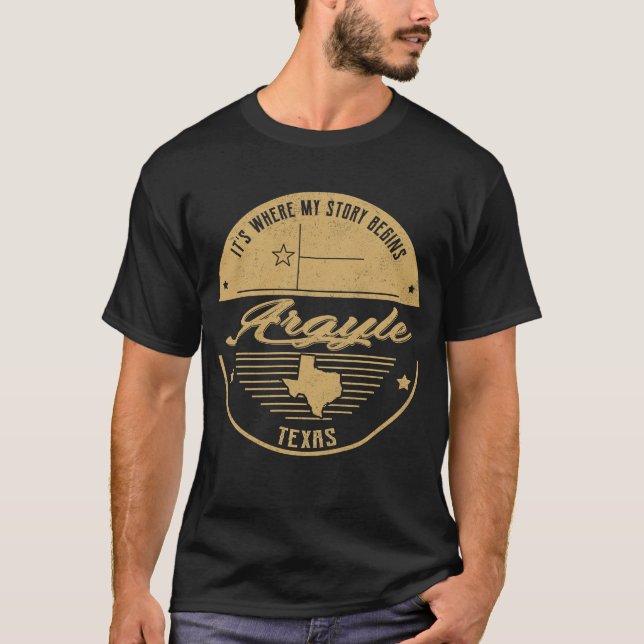 Camiseta Argyle Texas es donde comienza mi historia (Anverso)