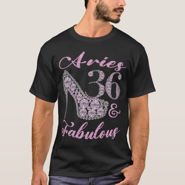 Camiseta Aries 36 y Fabularmente Sparkly High Heels 36th Ha (Anverso)