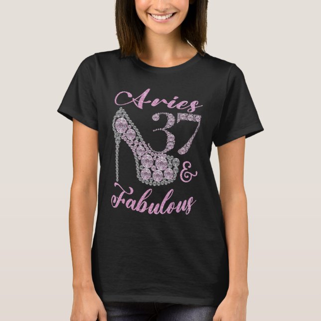 Camiseta Aries 37 y Fabularmente Sparkly High Heels 37th Ha (Anverso)