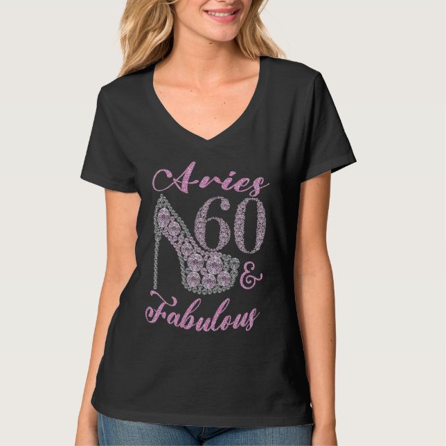 Camiseta Aries 60 & Fabulously Sparkly High Heels 60th Happ (Anverso)