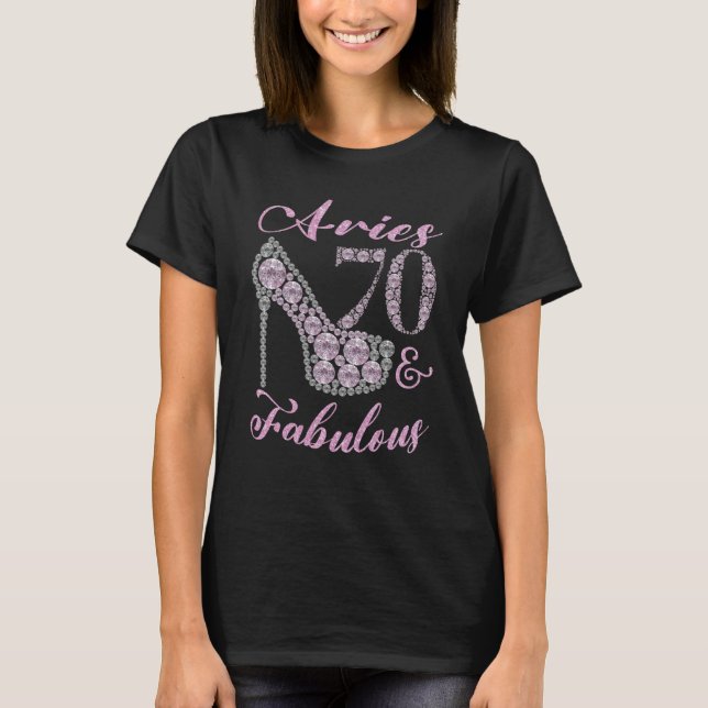 Camiseta Aries 70 & Fabulously Sparkly High Heels 70th Happ (Anverso)